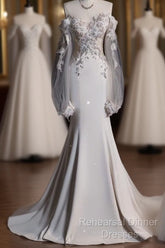 Unique Mermaid Off The Shoulder Long Tulle White Wedding Dresses Brides Dress